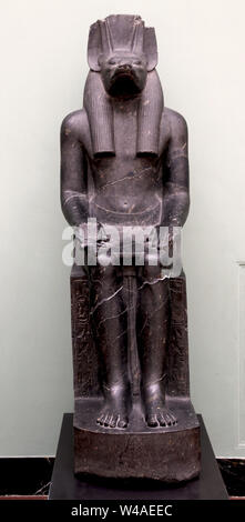 Testa di Anubi, lo sciacallo teste. Dio di imbalsamazione. Tempio di Luxor, regno di Amenofi III (1403-1365 a.C.). Diorite. Dettagli dalla statua. Foto Stock