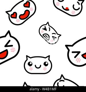 Modello senza cuciture con cute kawaii gli Emoji gattini. vettore illustrazione cartoon Illustrazione Vettoriale