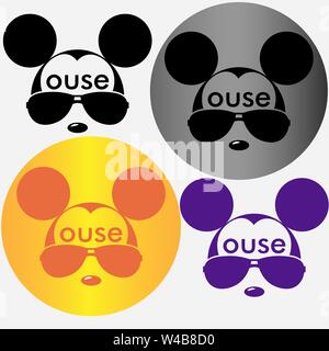 Logo o t-shirt design mouse in occhiali da sole in spazio negativo Illustrazione Vettoriale