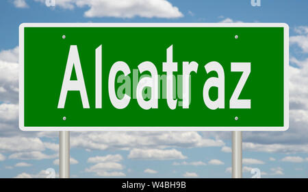 Un rendering di un verde autostrada segno per Alcatraz California Foto Stock
