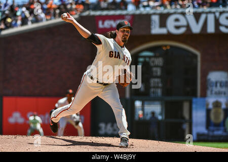 San Francisco, CA. Il 20 luglio, 2019. San Francisco Giants a partire lanciatore Jeff Samardzija (29) in azione durante la partita MLB tra i New York Mets e i San Francisco Giants presso Oracle Park di San Francisco, CA. Chris Brown/CSM/Alamy Live News Foto Stock