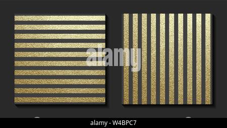 Luxuty fondo oro. Oro scintillante modello di linee su sfondo nero.lossy striscia di tessuto. Modello in metallo. Illustrazione Vettoriale. Illustrazione Vettoriale