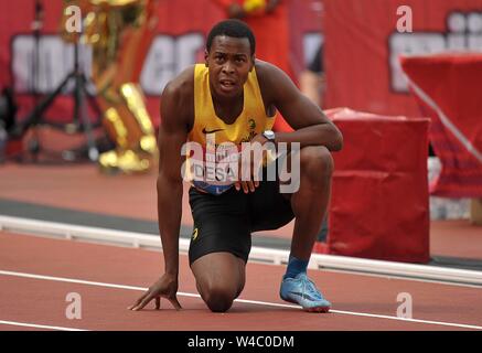 Londra, Regno Unito. Il 21 luglio 2019. Desalu Eseosa (ITA) alla fine del mens 200m. Anniversario giochi atletica. Lo stadio di Londra. Stratford. Londra. Regno Unito. Credito Bowden Garry/SIP Agenzia fotografica/Alamy Live News. Foto Stock