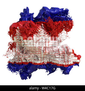 3D rendering di una Cambogia bandiera del paese in un fluido liquido. Isolato su sfondo bianco Foto Stock