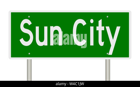 Un rendering di un verde autostrada segno per Sun City Arizona Foto Stock