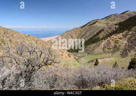 Issyk Kul lago e mountainscape. Vicino Bokonbayevo. Kirghizistan Foto Stock