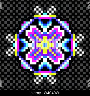 Mandala psichedelica del pixel su uno sfondo nero Illustrazione Vettoriale