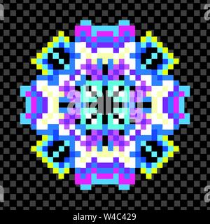 Bellissima mandala di pixel su uno sfondo nero Illustrazione Vettoriale