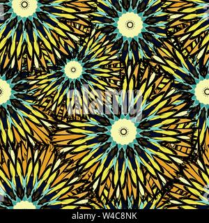 Mandala giallo seamless tribale vintage modello senza giunture Illustrazione Vettoriale
