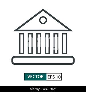 Banca, icona Home vettore. Lo stile della linea. Isolato su sfondo bianco. Illustrazione vettoriale EPS 10 Illustrazione Vettoriale