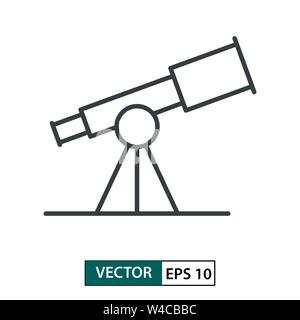 Icona del telescopio vettore. Lo stile della linea. Isolato su sfondo bianco. Illustrazione vettoriale EPS 10 Illustrazione Vettoriale