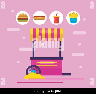 Carrelli di cibo design piatto immagine Illustrazione Vettoriale