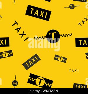 Simboli dei taxi. Nero e Giallo sfondo senza giunture Illustrazione Vettoriale