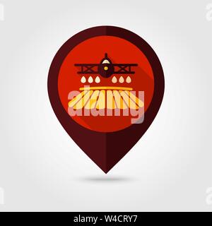Crop duster aereo la spruzzatura di una fattoria campo vettore flat pin icona della mappa. Puntatore Mappa. I marcatori mappa. Agricoltura segno. Simbolo grafico per il tuo sito web design Illustrazione Vettoriale