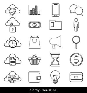 Bundle di business set monocromatico icone Illustrazione Vettoriale