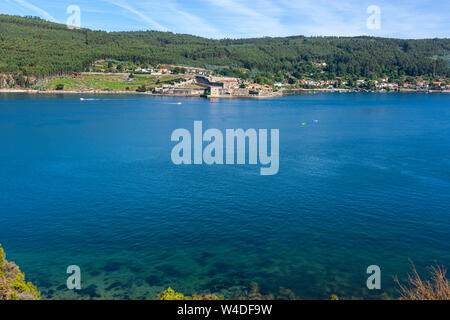 San Felipe dal castello di Mugardos, Ria de Ferrol, A Coruña provincia, Galizia, Spagna Foto Stock