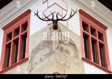Dettaglio da 'Casa cu Cerb' Sighisoara Foto Stock