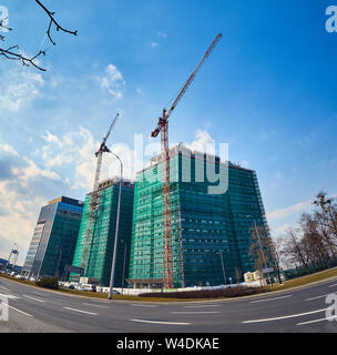 Varsavia, Polonia - Marzo 05, 2017: Stazione Ferroviaria Ovest PKP Warszawa Zachodnia è in costruzione la proprietà di Varsavia nel distretto di Ochota Juruzalimskie Foto Stock