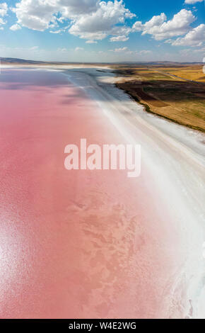 Vista aerea del Lago, Tuz Tuz Golu. Salt Lake. Rosso, Rosa acqua salata. È il secondo lago più grande della Turchia e una delle più grandi laghi hypersaline Foto Stock