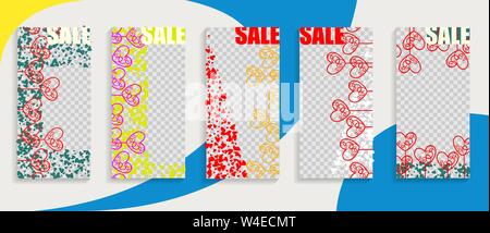 Modificabile instagram storia template pack con il cuore . Social media storie sfondi Illustrazione Vettoriale