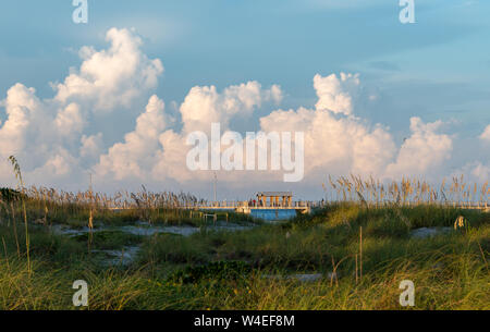 La passerella che conduce ad un molo di pesca in acqua - Vista panoramica Foto Stock