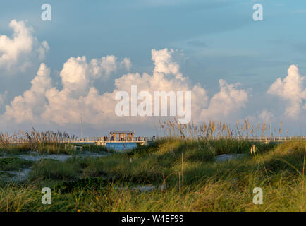 La passerella che conduce ad un molo di pesca in acqua - Vista panoramica Foto Stock