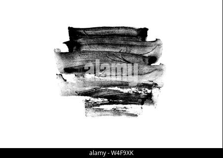 Abstract di nero i tratti di pennello e dagli spruzzi di vernice su carta. Grunge arte sfondo di calligrafia Foto Stock