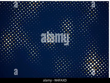 Abstract glitter oro modello halftone su sfondo blu scuro di sfondo e texture. Stile di lusso. Illustrazione Vettoriale Illustrazione Vettoriale