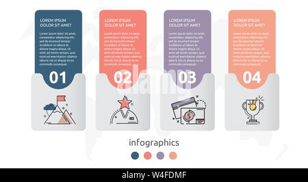 Vettore piatto infografico concetto di modello di quattro etichette, diagramma grafico. Il concetto di business con 4 opzioni. Per il contenuto, del diagramma di flusso, fasi, timeline Illustrazione Vettoriale