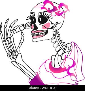 Silhouette di s lo scheletro di donna che compongono per la helloween party con pennello fard. Illustrazione Vettoriale. Illustrazione Vettoriale