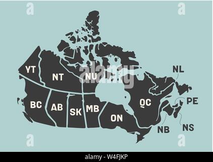 Mappa Canada. Mappa poster delle province e territori del Canada Illustrazione Vettoriale