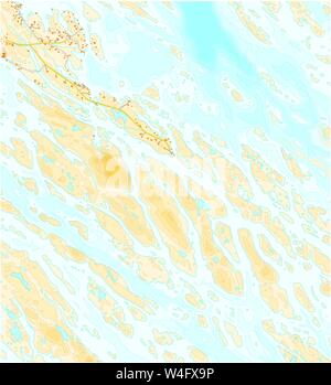 Immaginaria mappa topografica del territorio con fiumi, laghi e strade Illustrazione Vettoriale