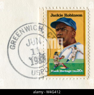 Greenwich, Connecticut, USA, 11 Giugno 1983: noi timbro storico: Jackie Robinson era un American giocatore professionale di baseball, giocare nella Major League Foto Stock