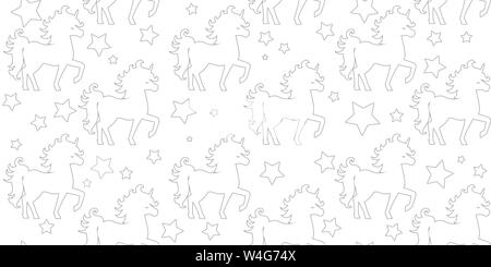 Vector pattern seamless silhouette unicorn isolati su sfondo bianco Illustrazione Vettoriale