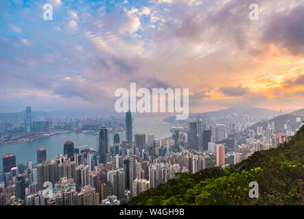 Hong Kong skyline centrale e del porto di Victoria e di Hong Kong, Cina Foto Stock