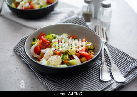 Con insalata di cetrioli, ceci, cipolla, pomodoro ciliegino, basilico, chia seme Foto Stock