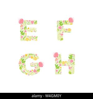 Vettore disegnati a mano floral lettera maiuscola monogrammi o logo. Le lettere maiuscole E, F, G, H con fiori e rami Blossom. Design floreale Illustrazione Vettoriale