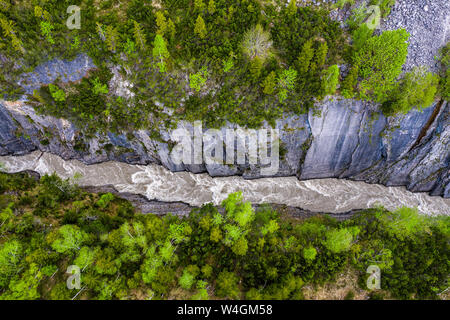 Veduta aerea canyon, il fiume Lech, Valle del Lech, Tirolo, Austria Foto Stock