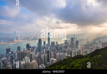 Hong Kong skyline centrale e del porto di Victoria e di Hong Kong, Cina Foto Stock