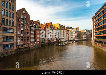 Nikolaifleet, Speicherstadt, Amburgo, Germania Foto Stock