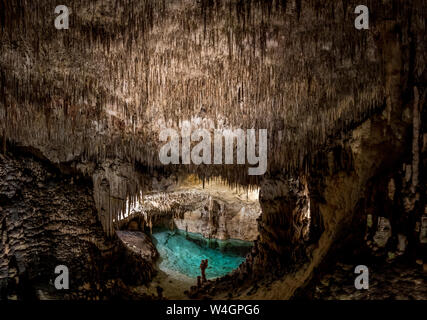 Grotte del Drach, Panorama in der Tropfsteinhöhle Cuevas del drac, Drachenhöhle, Porto Christo, Mallorca, Spanien Foto Stock