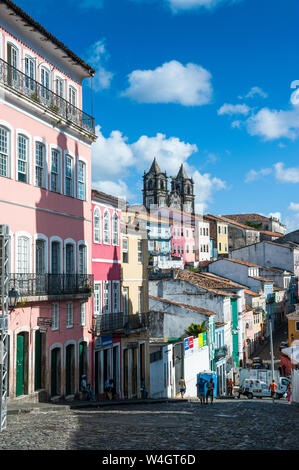 Architettura coloniale nel Pelourinho, Salvador da Bahia, Brasile Foto Stock