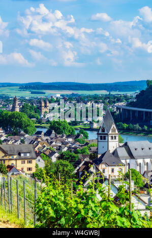 In Germania, in Renania Palatinato, vista Leutesdorf Andernach e al Fiume Reno Foto Stock