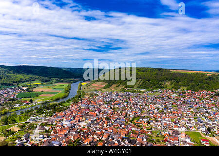 Vista di Kleinheubach e Grossheubach, Baviera, Germania Foto Stock