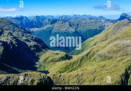 Vista aerea del Parco Nazionale di Fiordland, Isola del Sud, Nuova Zelanda Foto Stock