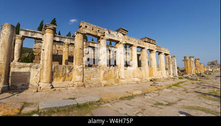 Turchia: latrina su Frontino Street, la strada principale per raggiungere la città romana di Hierapolis (Città santa), antica città situata su hot springs in Frigia classica Foto Stock