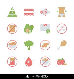 Dieta Ketogenic in flat icon set.illustrazione vettoriale Illustrazione Vettoriale