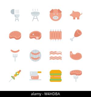La carne di maiale relative in flat icon set.illustrazione vettoriale Illustrazione Vettoriale
