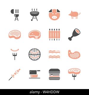 La carne di maiale relative a glifo icon set.illustrazione vettoriale Illustrazione Vettoriale