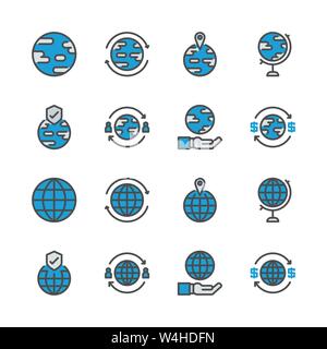 Global correlate in colorline icon set.illustrazione vettoriale Illustrazione Vettoriale